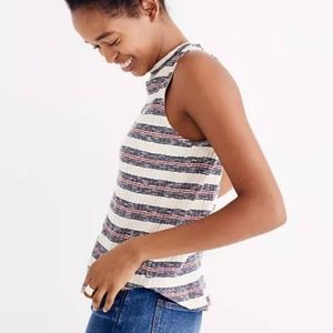 Madewell Lawton Stripe White Blue Mock Neck Tank Top